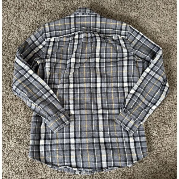 LL BEAN Gray Flannel Plaid Button Down Shirt Western Cabin Cowboy MEDIUM TALL - Picture 2 of 8